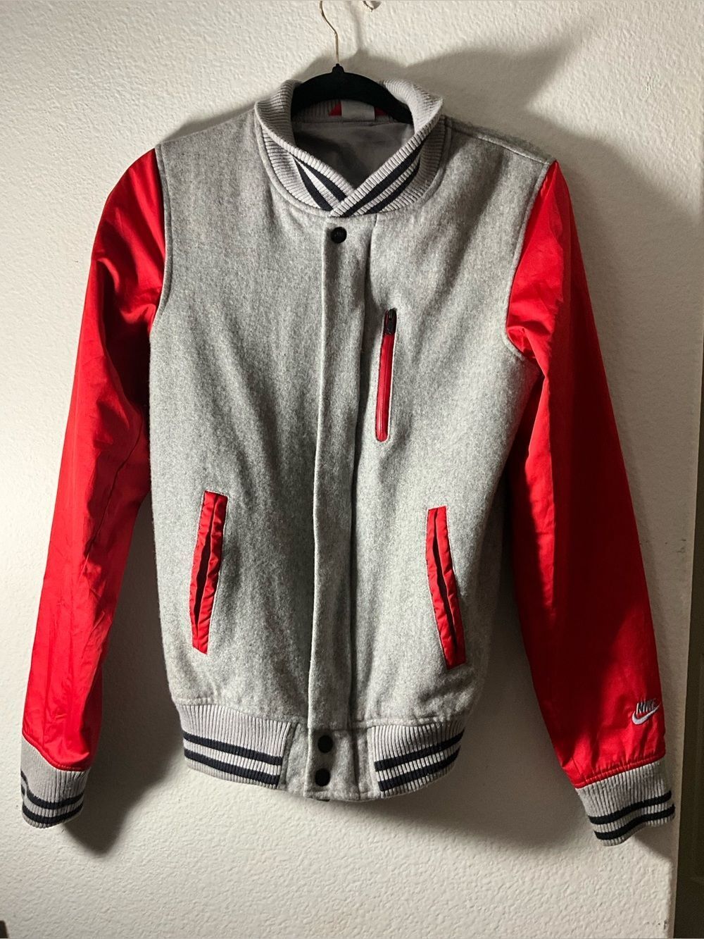 Nike Gray and Red Kids' Varsity Jacket